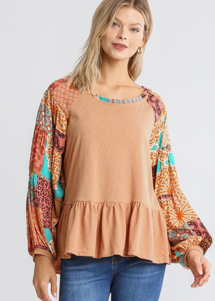 Mix Print Long Sleeve Top