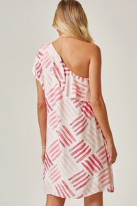 One Shoulder Pink Design Dress