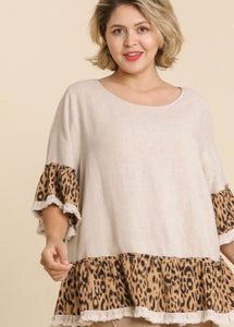 Animal Print Ruffle Sleeve Plus Top