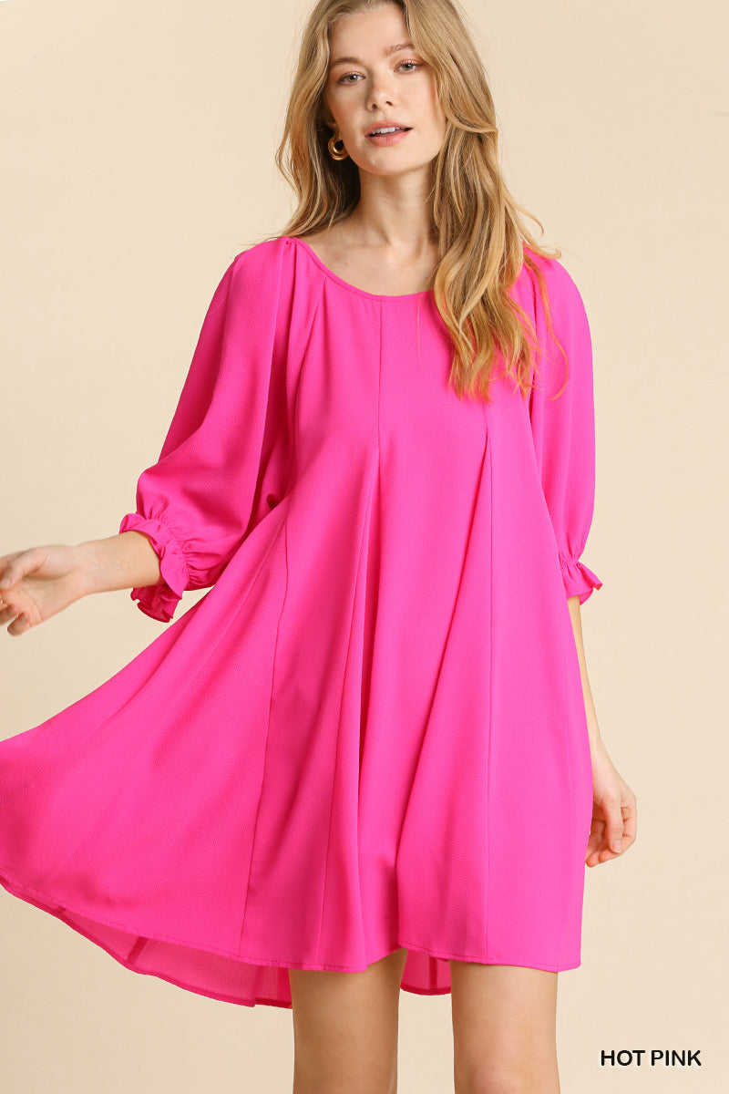 Ruffle Cuffed Sleeve Pleated Dress