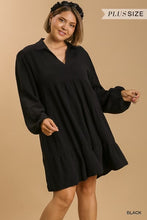 Load image into Gallery viewer, Long Sleeve Collar Split Tiered Plus Dress