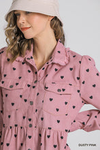 Load image into Gallery viewer, Dusty Pink Corduroy Heart Button Up Dress