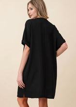 Load image into Gallery viewer, Black Collar Roll Up Sleeve Dress