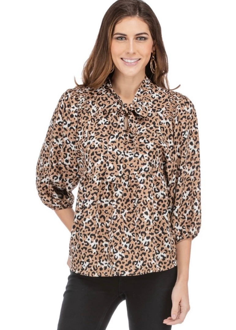 Cheetah Tie-Front Blouse