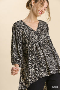 Animal Print Smocked Babydoll Top