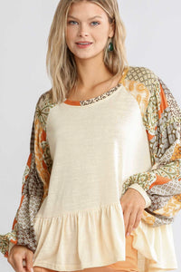 Mix Print Long Sleeve Top