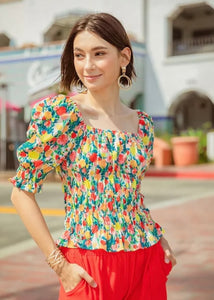 Red Floral Sheered Top