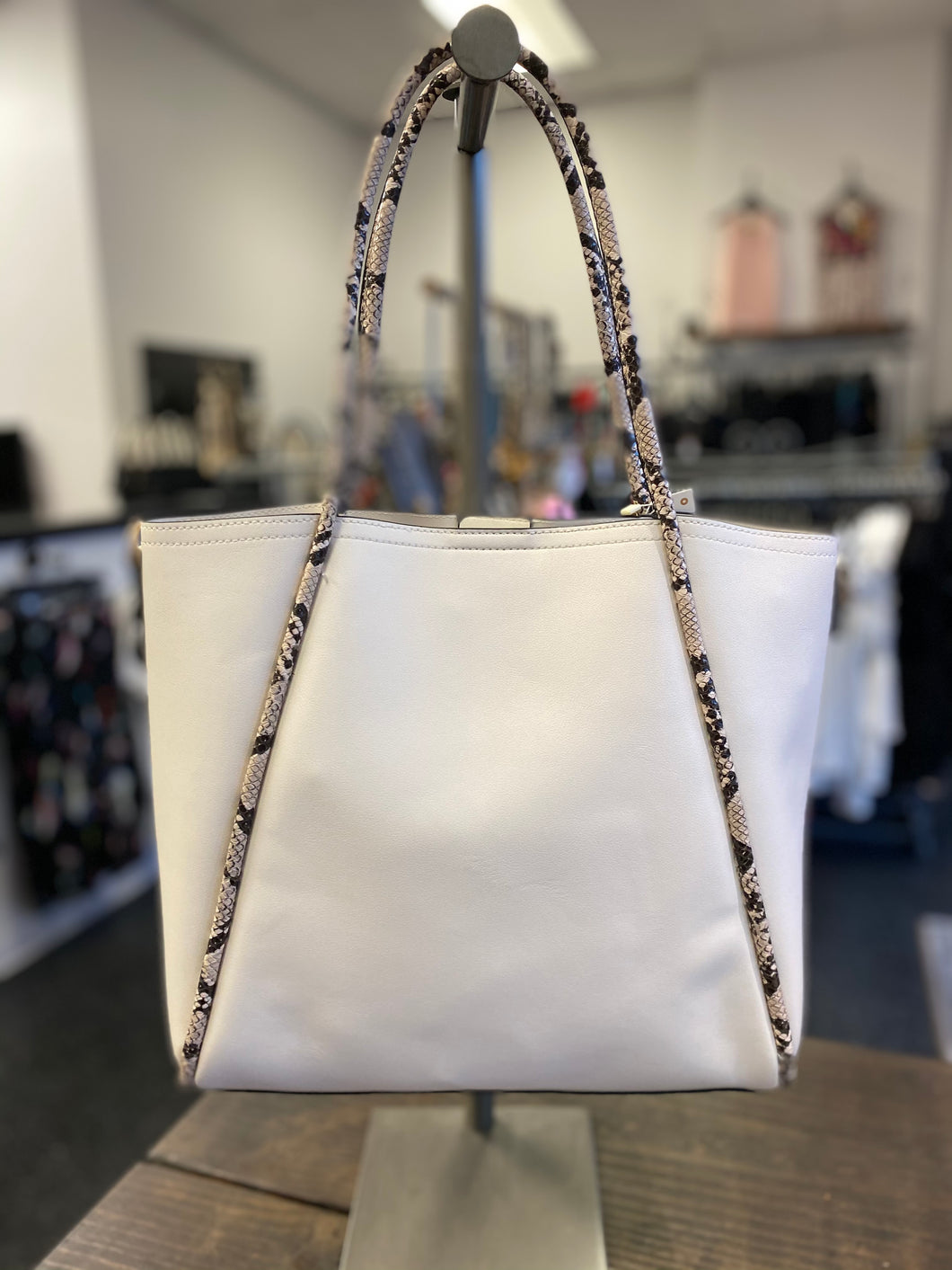 White Handbag with Snake Trim