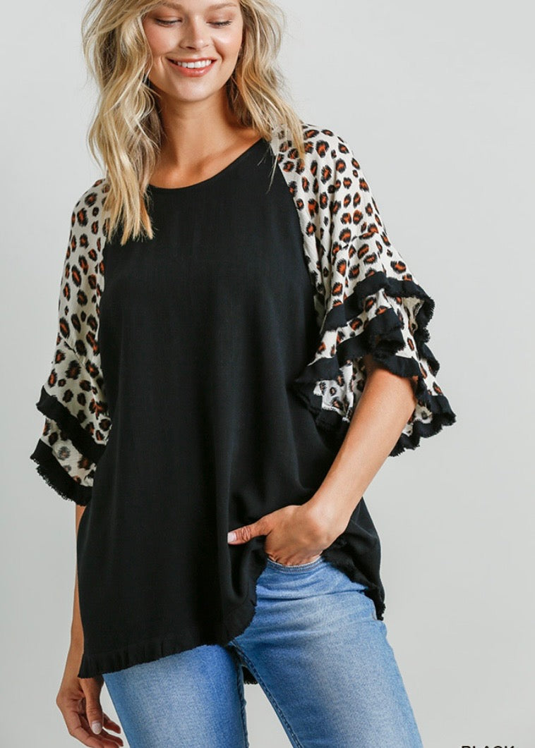 Animal Print Bell Sleeve Top