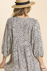 Animal Print Smocked Babydoll Top