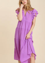 Load image into Gallery viewer, Lavender Ruffle Sleeve Tiered Dress