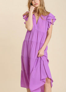 Lavender Ruffle Sleeve Tiered Dress