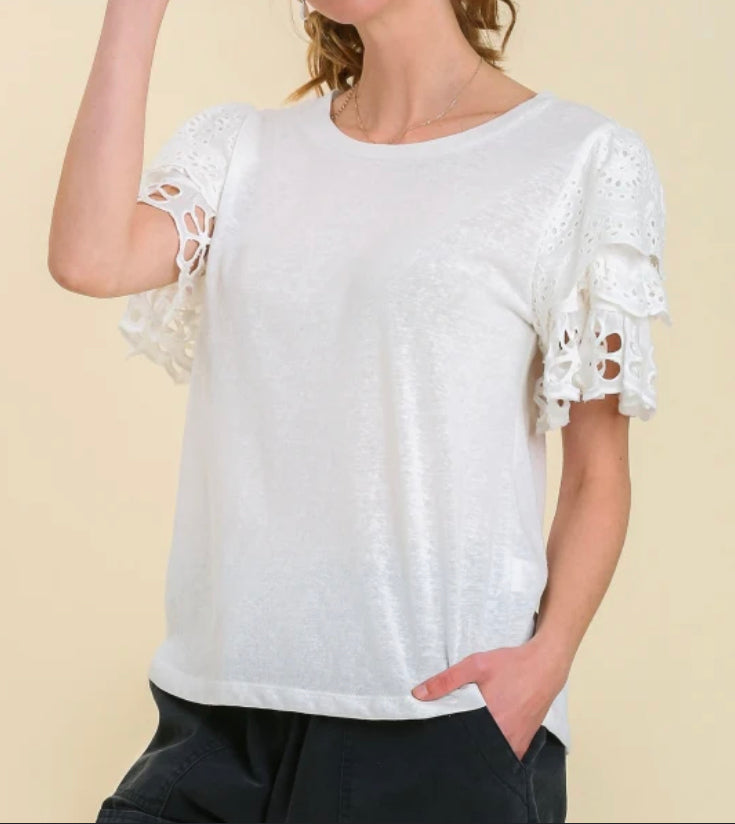 White Eyelet Sleeve Top