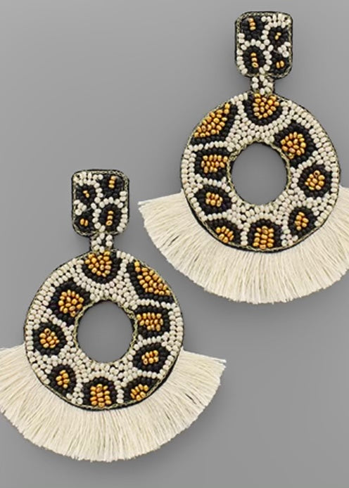 Leopard Circle & Tassel Earring