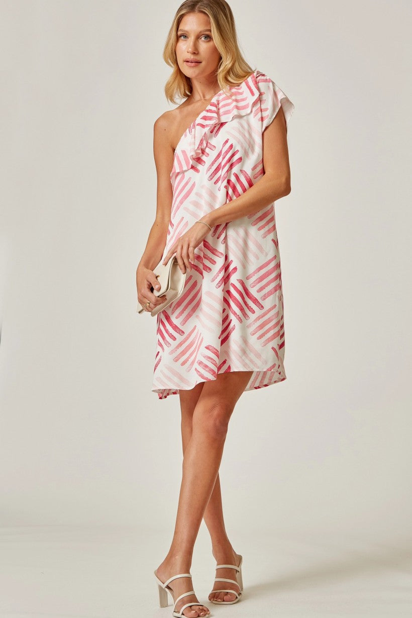 One Shoulder Pink Design Dress