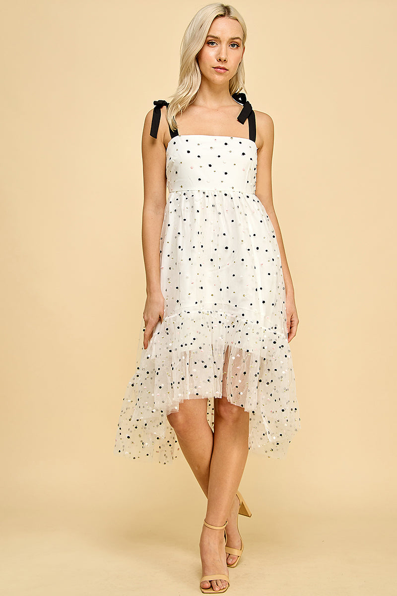 White Dotted Tie Strap Dress