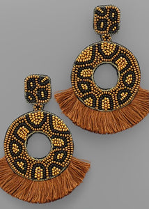 Leopard Circle & Tassel Earring