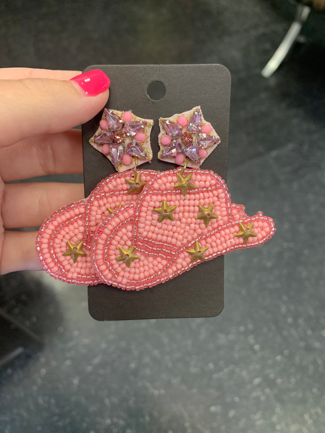 Beaded Cowboy Hat Earring