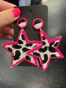 Fuchsia Cow Print Star Earring